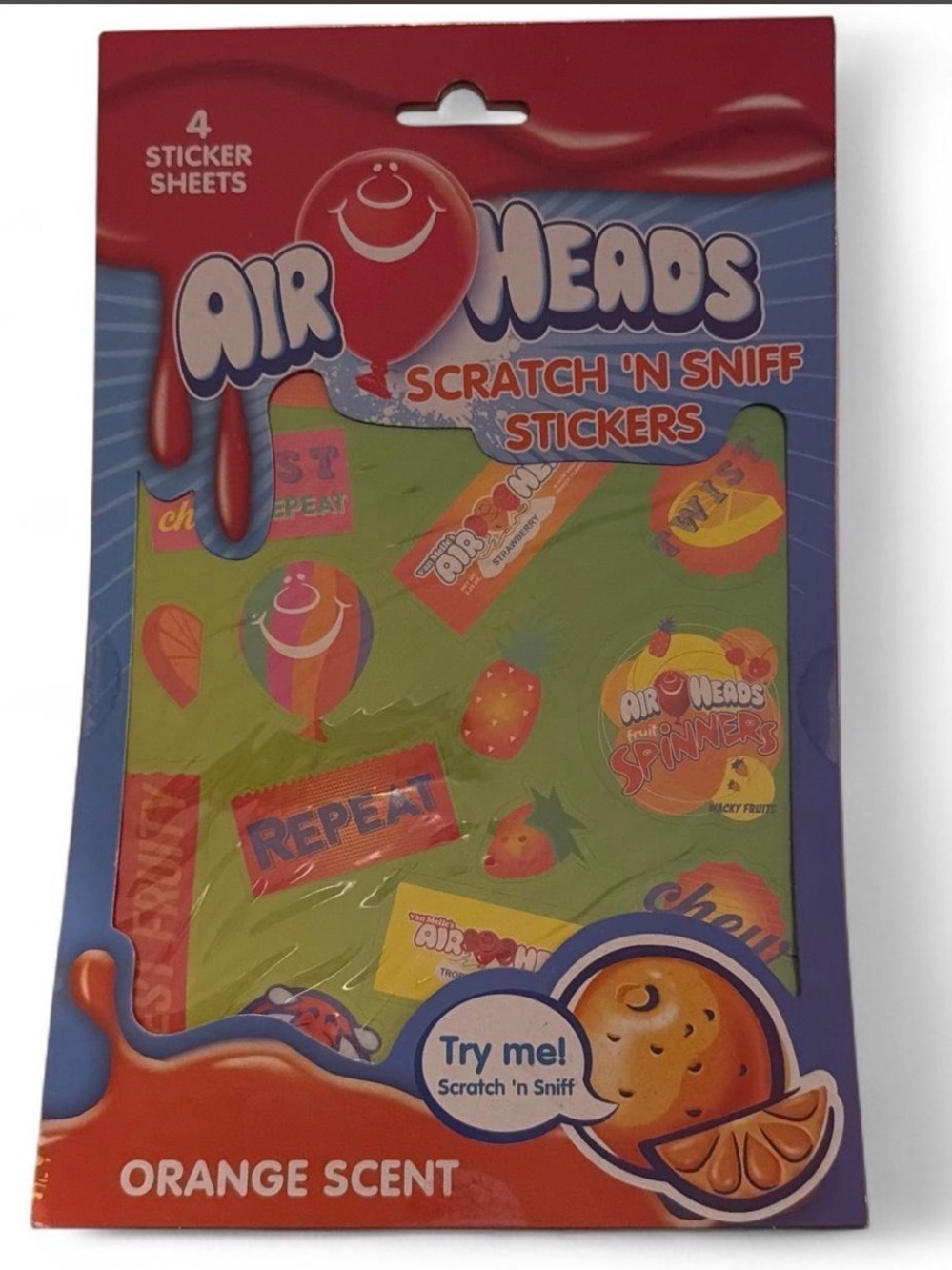 2017 Airheads Scratch and Sniff Stickers 4 Sheets RARE NOS discontinued  Orange